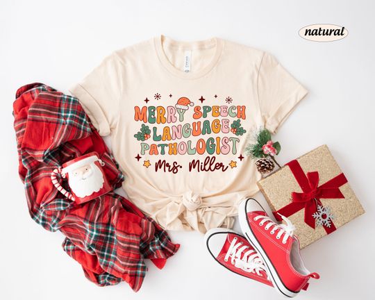 Discover Personalized SLP Christmas Shirt, Speech Therapy Shirt, SLP Shirt Christmas