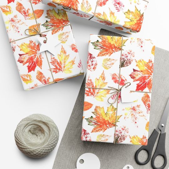 Discover Autumn Leaves Gift Wrap, Watercolor Fall Leaf Prints, Wrapping Paper Rolls, Autumn Birthday Gift Wrap