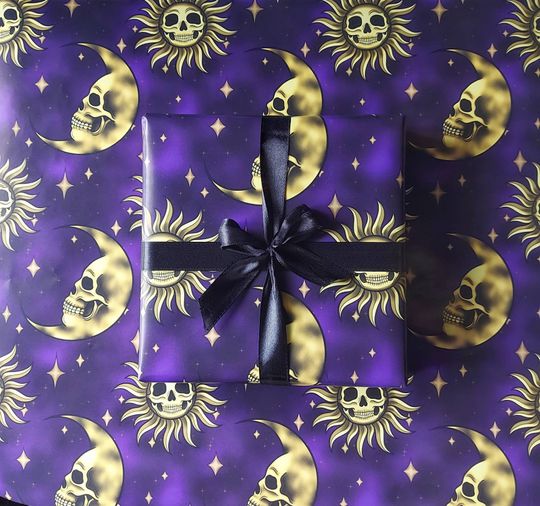 Discover Celestial Grimwrap | Celestial wrapping paper, gothic Birthday Giftwrap, starry night wrapping paper rolls
