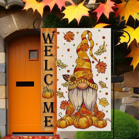 Discover Gnomes and Pumpkins Thanksgiving Garden Flag