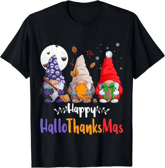 Discover Happy Hallothanksmas Gnomes Halloween Thanksgiving Christmas T-Shirt