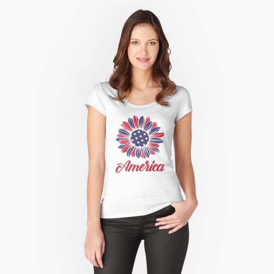 Discover American Patriotic Sunflower  Fitted Scoop T-Shirt
