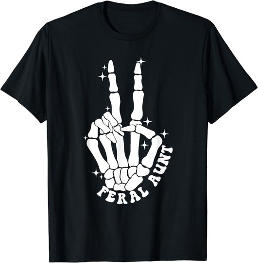 Discover Punk Rock Mom Mother's Day Peace Skeleton Hand Feral Aunt T-Shirt