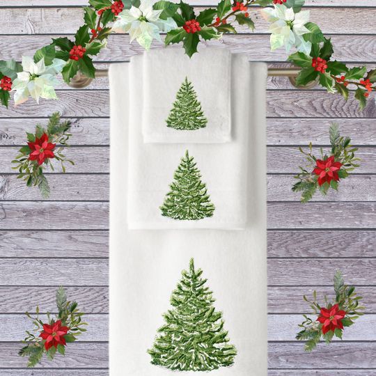 Discover Christmas Tree Embroidered Towel