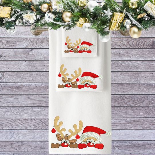 Discover Santa Claus And Reindeer Christmas Embroidered Towel
