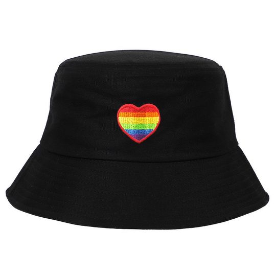 Discover Embroidered Rainbow Heart Bucket Hat