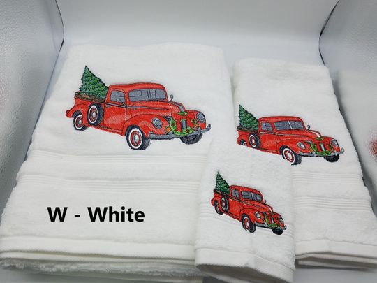 Discover Red Truck Christmas Embroidered Towel
