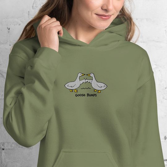 Discover Embroidered Goose Bumps Hoodie, goose hoodie, silly hoodie