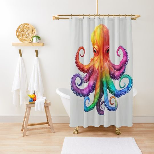 Discover Great of Rainbow Octopus Shower Curtain
