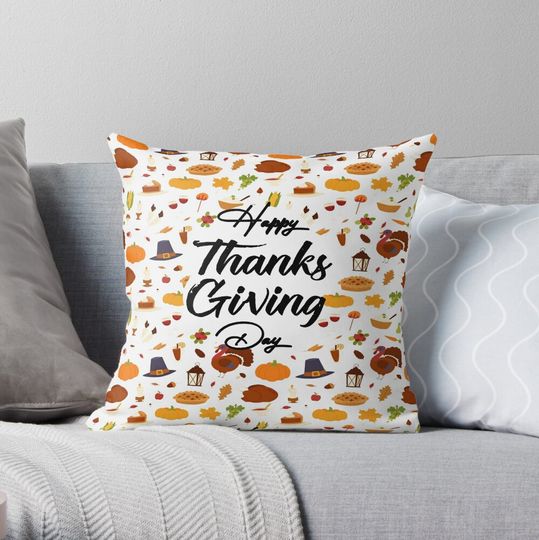 Discover Happy Thanks Giving Day Happy Turkey pattern 2022 2023 Throw Pillow