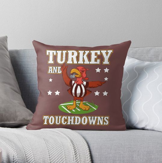 Discover Turkey And Touchdowns Thanksgiving Football 2023 Throw Pillow