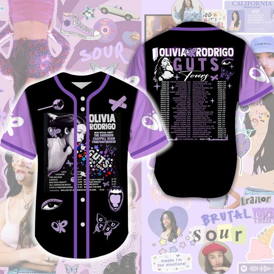 Discover GUTS album Olivia Tour 3D Jersey Baseball, Olivia Rodrigo
