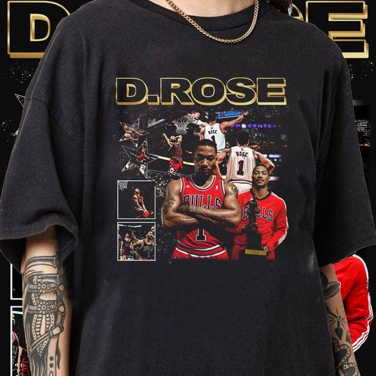 Discover Vintage 90s Basketball Bootleg Style T-Shirt, Derrick Rose Graphic Tee