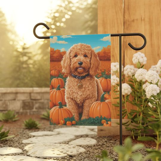 Discover Goldendoodle Garden flag, Goldendoodle fall flag, fall flag