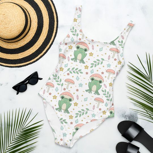 Discover Kawaii Mushroom Cottagecore Frog Swimsuit
