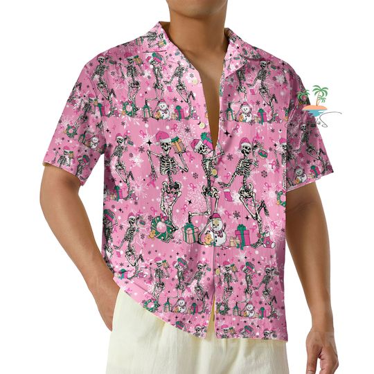 Discover Skeleton Santa Breast Cancer Awareness Hawaiian Shirt