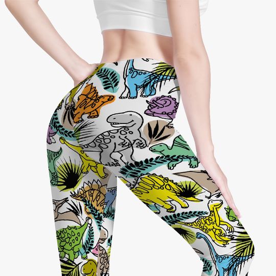 Discover Dinosaur leggings high waisted, dino yoga pants, dino pattern girls leggings