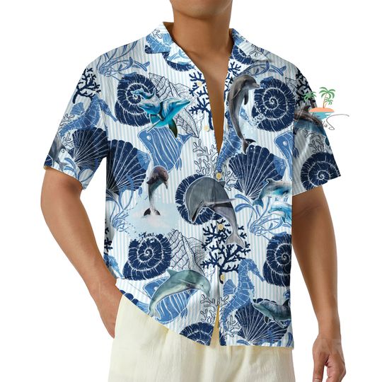 Discover Dolphin Seahorse Hawaiian Shirt, Seashells Beach Hawaii Shirt