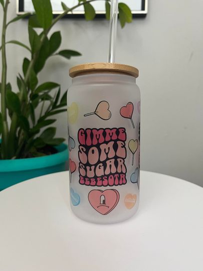 Discover Bad Bunny Valentine's Day Gift Bebesota Glass Can and Glass Straw