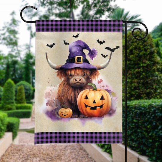 Discover Plaid Halloween Highland Cow Flag, Cow Halloween Flag