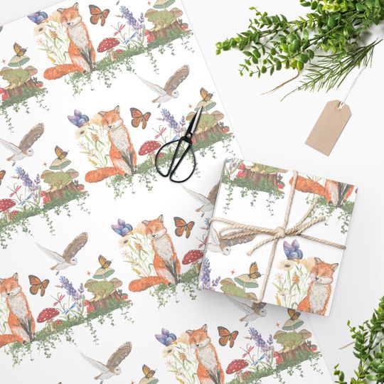 Discover Vintage forestcore wrapping paper, Goblincore owl birthday gift wrap, Boho cottagecore mushroom wrap