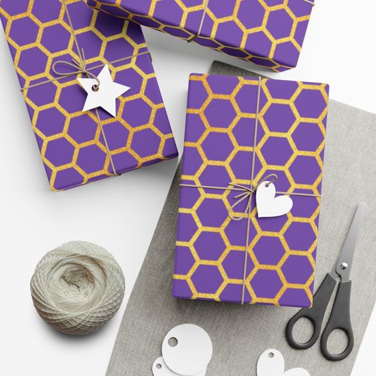 Discover Purple & Gold Honeycomb Gift Wrap Papers