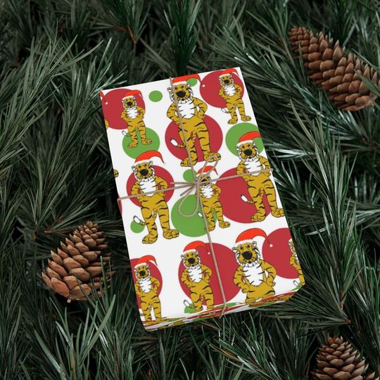 Discover University of Missouri Mizzou Truman the Tiger Inspired Christmas/Santa Themed Gift Wrap Wrapping Papers