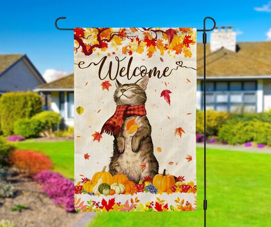 Discover Fall Cat Thanksgiving Garden Flag