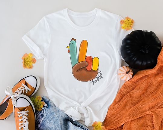 Discover Thankful Shirt, Thanksgiving Shirt, Peace Turkey Thankful Shirt, Family Dinner Shirt, Turkey Day Shirt, Thanksgiving Tee