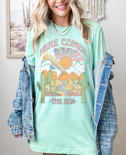 Discover Here Comes The Sun Shirt Vintage Tshirt Sunrise Desert Tee shirt