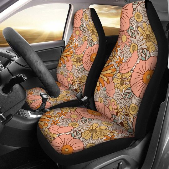 Discover Blooming Bliss Orange Flower-Inspired Car Seat Covers, Flower  themed car decoration and accessories