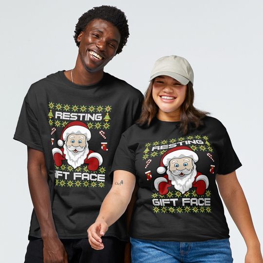 Discover Funny Christmas Santa Resting Gift face Xmas Pun  T-Shirt
