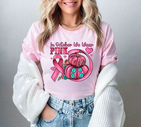 Discover In October We Wear Pink T-shirt, Breast Cancer Awareness Shirt, Pink Ribbon Shirt