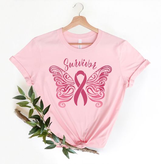 Discover Survivor Shirt, Pink Ribbon Butterfly Shirt, Breast Cancer Fighter Shirt