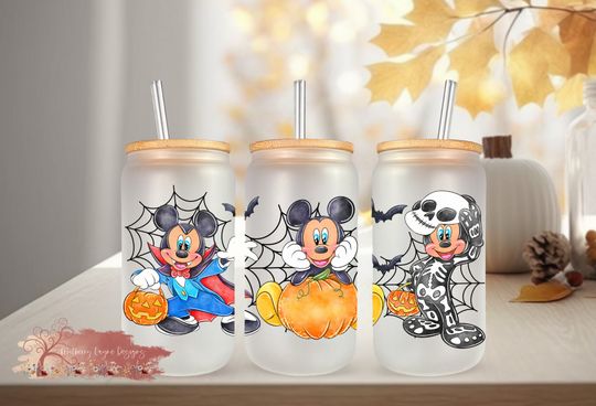 Discover Halloween Boy Mouse Frosted Glass Tumbler | Fall Drinkware