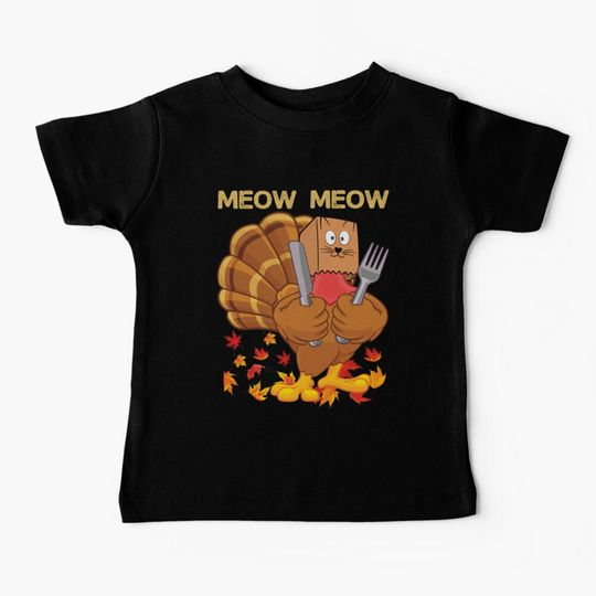 Discover Funny Cat Turkey Thanksgiving Baby T-Shirt