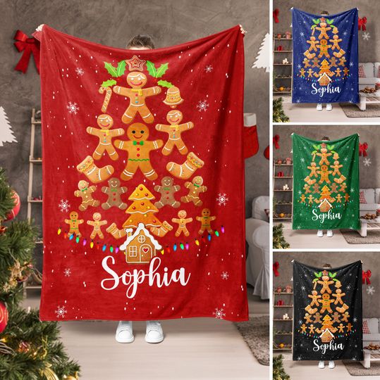 Discover Christmas Blanket, Gingerbread Blanket, Custom Name Soft Cozy Sherpa Fleece Throw Blankets