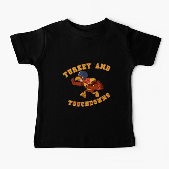 Discover Turkey and Touchdown Funny Football Thanksgiving Baby T-Shirt
