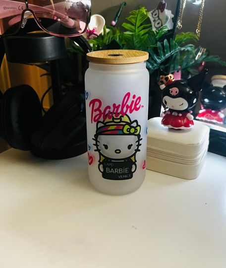 Discover Barbie and ken  frosted glass Cup