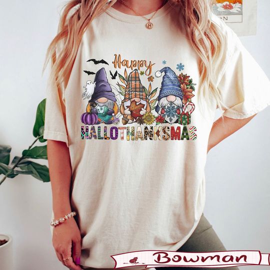 Discover Happy Hallothanksmas Shirt, Gnomes  Shirt, Gift For Halloween, Thanksgiving Shirt