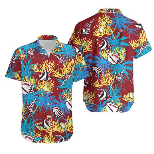 Discover Vintage 1940s Original Kamehameha Label Underwater Fish Rayon Hawaiian Shirt