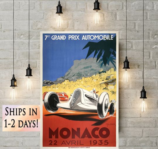 Discover Vintage race car poster 1935 Monaco Grand Prix Poster, Race Fan Poster