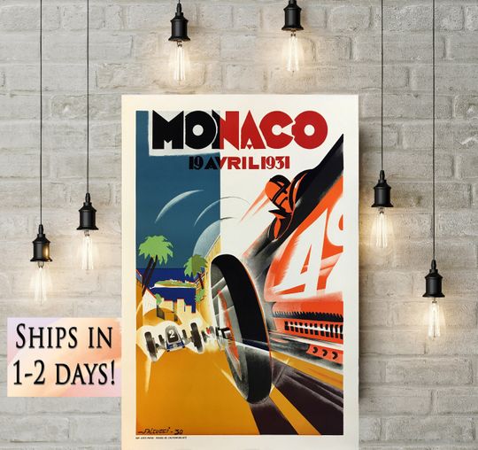Discover Vintage race car poster 1931 Monaco Grand Prix Poster, Race Fan Poster
