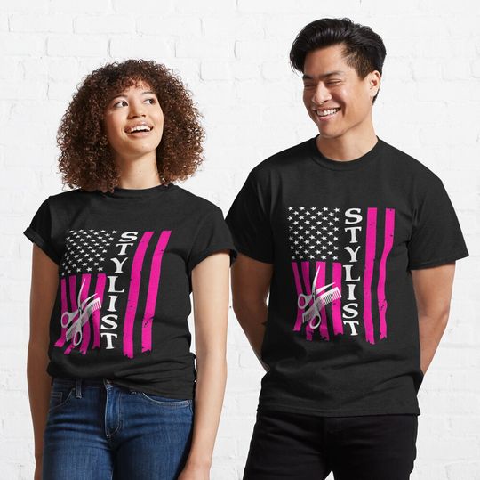 Discover Hair stylist american flag tshirt Classic T-Shirt