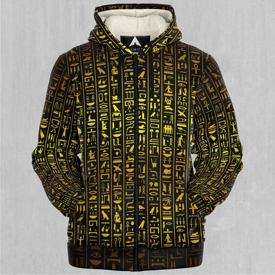 Discover Hieroglyphics Pattern Egyptian Symbols Abstract Sherpa Microfleece Zip-Up Hoodie