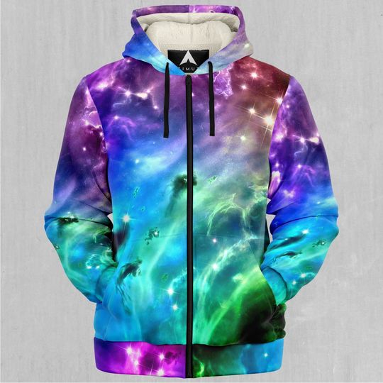 Discover Galaxy Slam Outer Space Galaxy Nebula Sherpa Microfleece Zip-Up Hoodie
