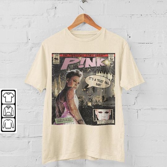 Discover P!nk Comic Shirt, 90s Vintage P!nk Trustfall World Tour Album Graphic T-shirt