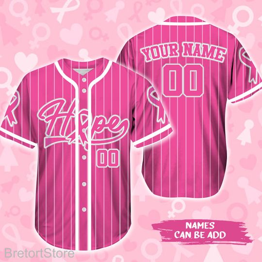 Discover Personalized Breast Cancer Baseball Jersey, Pink Ribbon