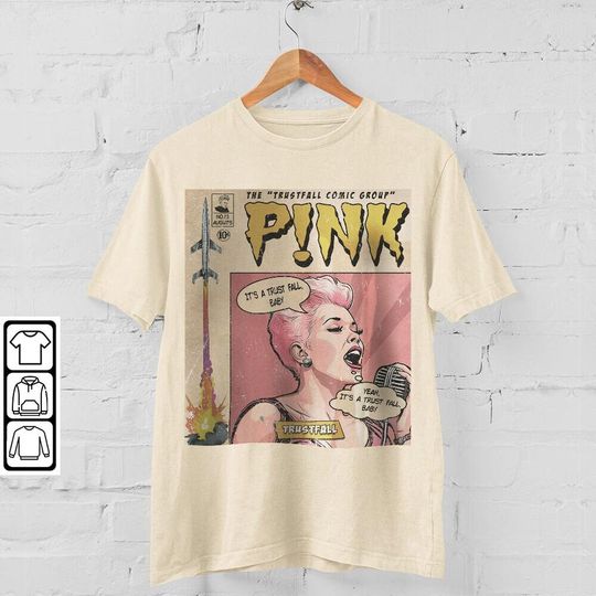 Discover P!nk Comic Shirt, 90s Vintage P!nk Trustfall World Tour Album Graphic Shirt