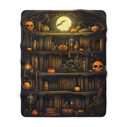 Discover Witches Bookshelf Halloween Blanket Decor